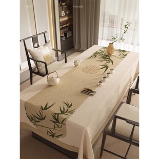 新中式桌布茶桌垫布禅意台布复古高级感中国风茶艺麻感餐桌茶几布