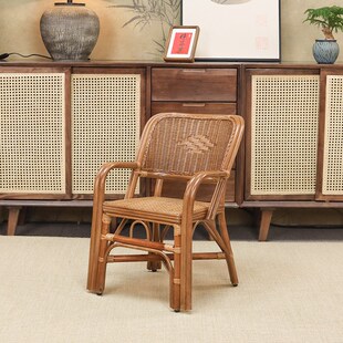 带扶手小藤椅子靠背椅天然真藤椅老人椅儿童单人家用餐椅阳台