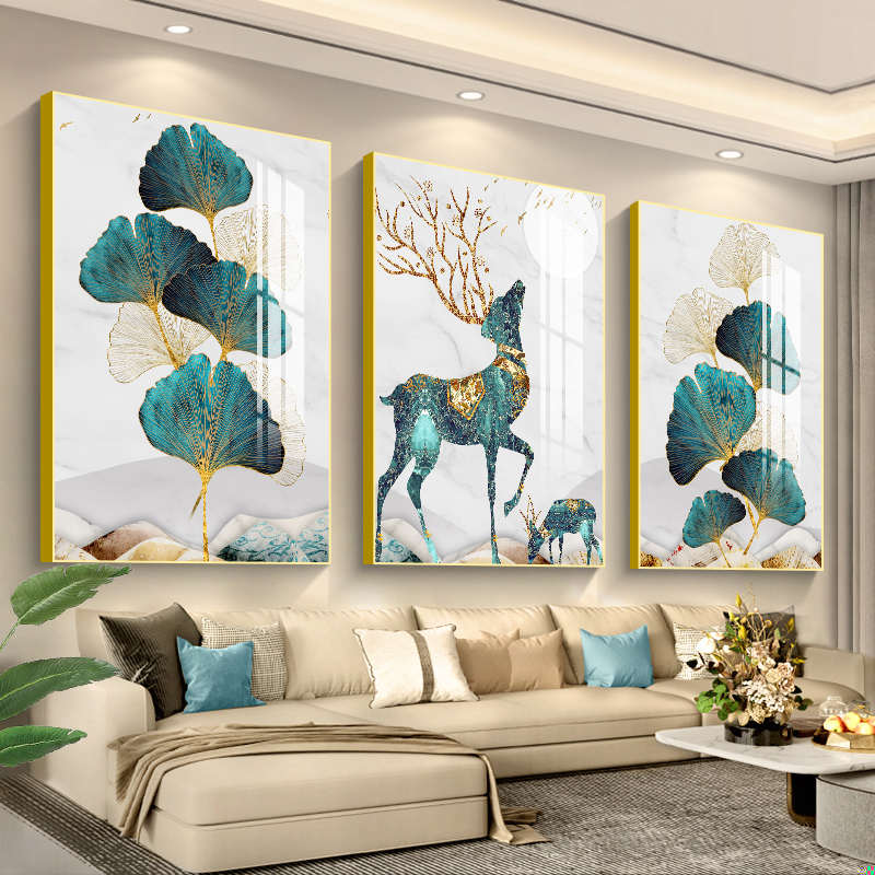 客厅装饰画沙发背景墙壁画现代简约餐厅挂画卧室床头画北欧麋鹿画图片
