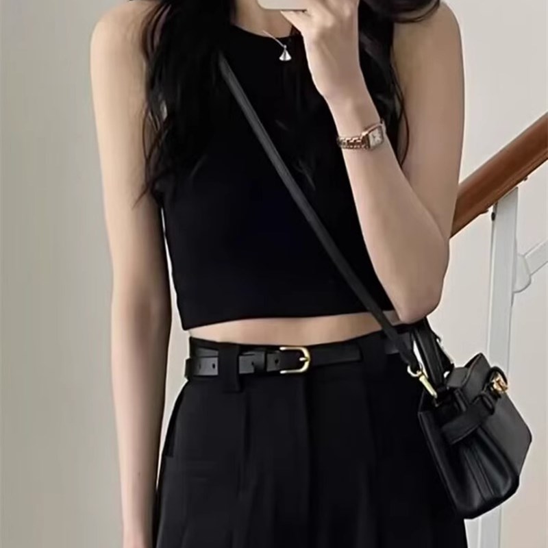 黑色露脐外穿运动背心女夏带胸垫一体美背螺纹弹力遮副乳吊带上衣图片