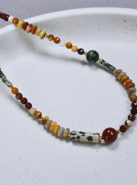 法式小众简约美拉德复古文艺真石串珠轻奢高级感项链锁骨链手链女