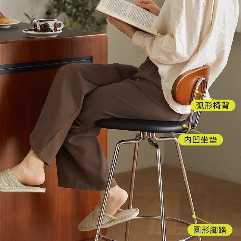 复古吧台椅家用靠背高脚凳子北欧实木小户型简约铁艺不锈钢高椅子,住宅家具,家用高脚椅,淘宝优惠券,粉丝福利购,淘宝优惠卷