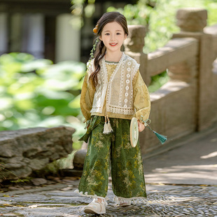 超仙女孩民族风古装 汉服女童中国风春秋季 套装 儿童新中式 2024新款