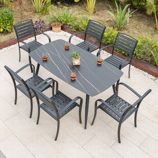 户外岩板塑木桌椅庭院酒店奶茶店铁艺塑木户外桌椅露天阳台