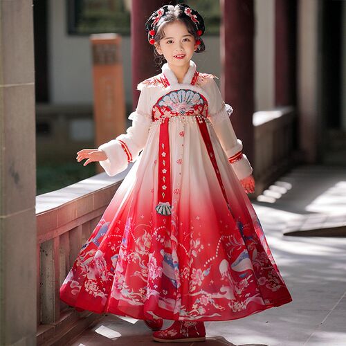 女童汉服秋冬加绒中国风女孩唐装冬季2024新款儿童拜年古风公主裙