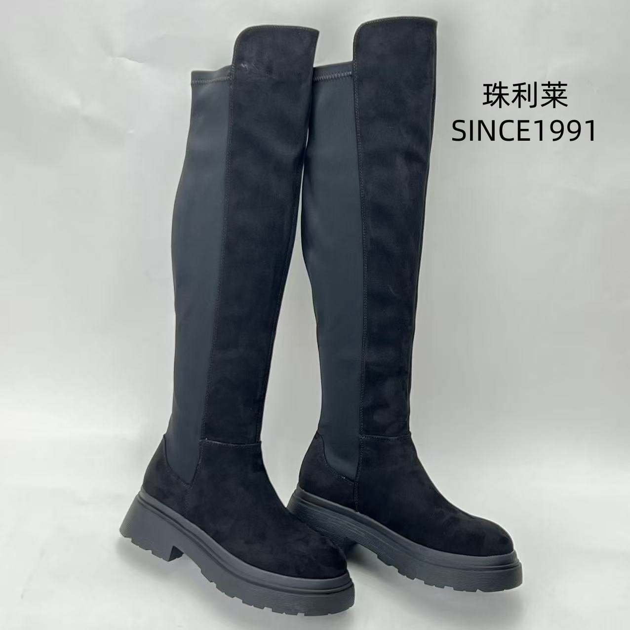 珠利莱2025秋冬季新款粗跟厚底复古圆头百搭英伦时尚弹力靴女鞋,女鞋,弹力靴/袜靴,淘宝优惠券,粉丝福利购,淘宝优惠卷
