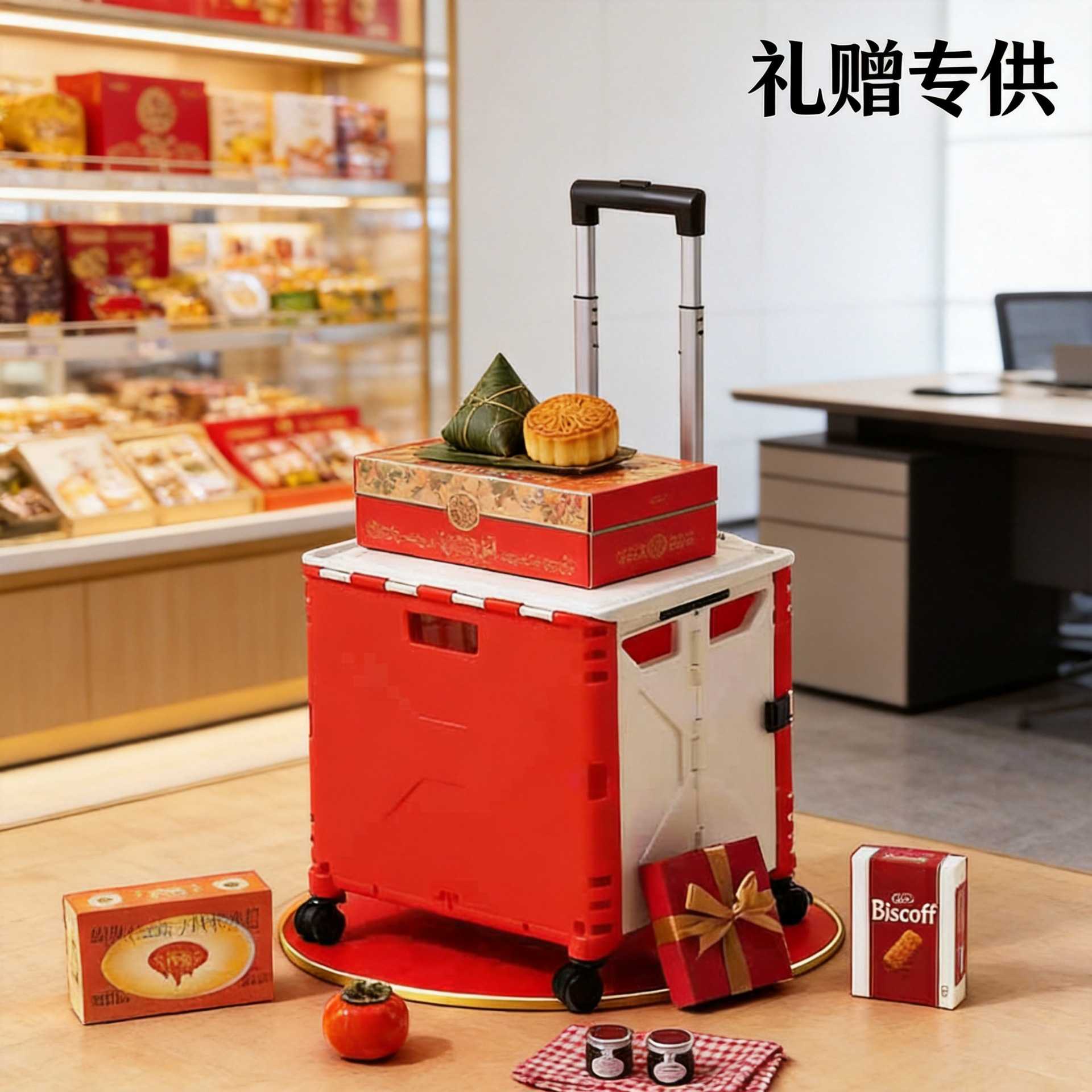 拉杆箱户外家用购物车买菜车红色拉杆推车家居收纳移动收纳拉杆车