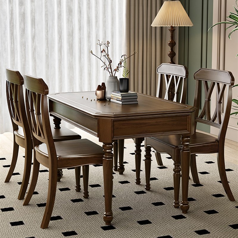 Grr乡村覆古全实木餐桌和椅子组合小公寓餐厅家庭长方形餐桌