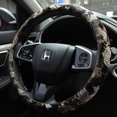 通用全皮车把套号圆形型 防滑四季 J方向盘套刺绣汽车改装 个性