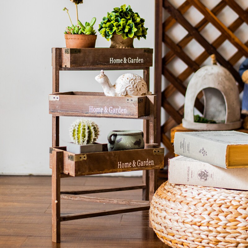 JK慕空间 创意田园可折叠收纳花架阳台装饰架客厅收纳花盆架