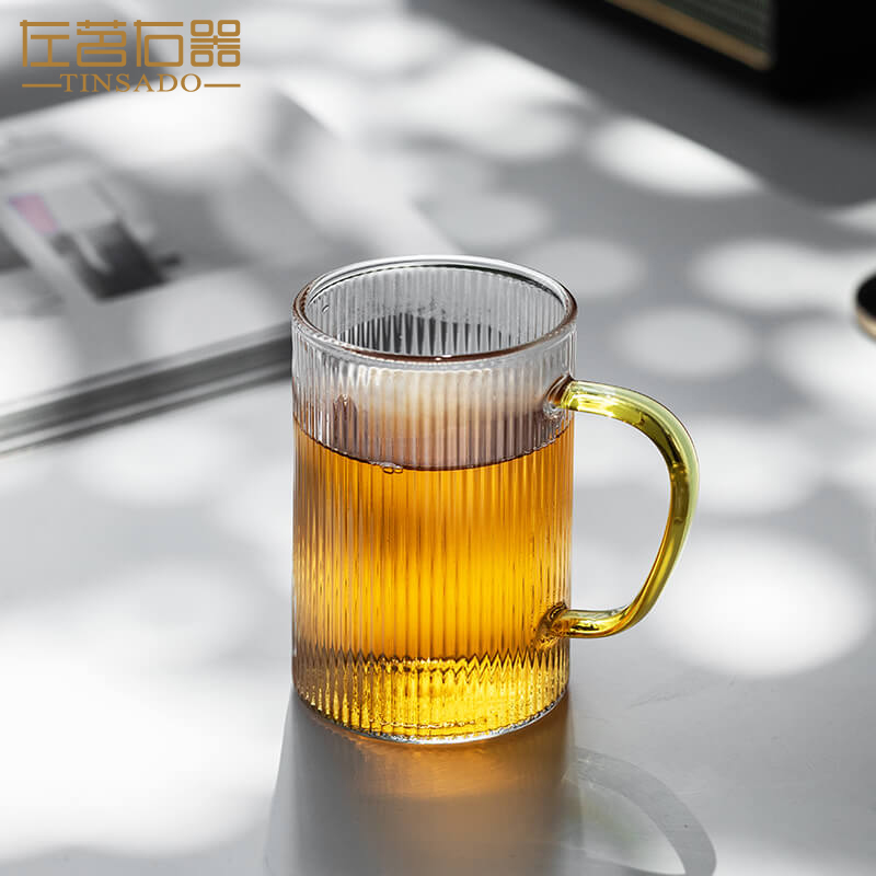 左茗右器竖纹ns风耐热茶杯家用咖啡杯带把手热