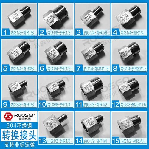 内G1/8-外R1/8不锈钢内外丝转换接头4分3管2牙英制螺纹补芯M20