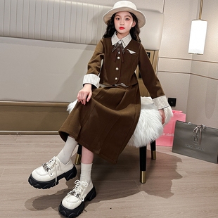 女童秋季美拉德连衣裙套装2023新款洋气长袖公主裙春秋裙子两件套