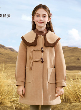 女童复古呢子大衣2024秋冬新款洋气大童上衣儿童夹棉加厚毛呢外套