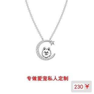 来图定制月亮银饰手作宠物纪念品定制项链刻字狗狗猫咪照片礼物饰
