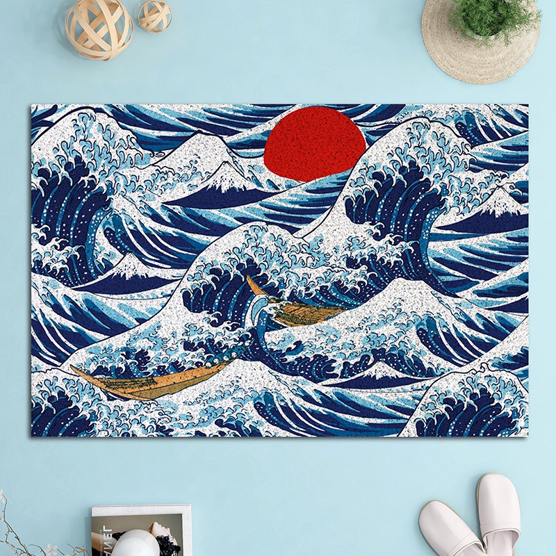 神奈川冲浪里日式进门地垫入户门口可裁剪丝圈地毯浮世绘玄关脚垫