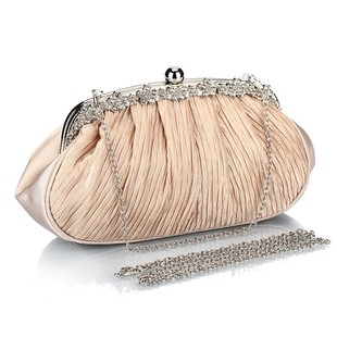 新款时尚百搭绸缎包晚宴会包搭配旗袍的包镶钻新娘女士礼服手拿包
