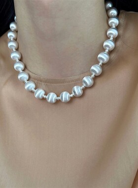 大米饰品】金属圆球拉丝耳环项链一套小众高级感轻奢2024年新款女