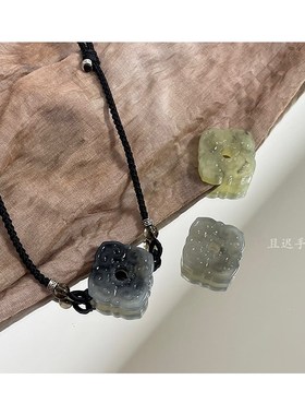 一物一选天然岫玉四方扣如意项链送闺蜜情侣礼物新中式吊坠毛衣链