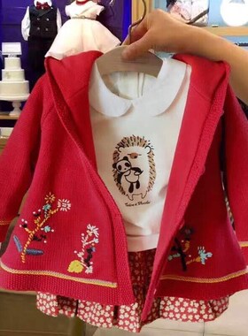 韩国专G童装 女童宝美得不可方物重工刺绣加绒毛衣斗篷 加厚外套