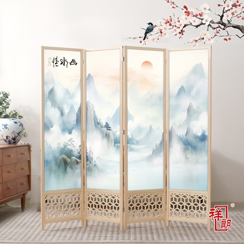 家用可移动实木屏风隔断折叠遮挡现代简约新中式玄关客厅卧室办公