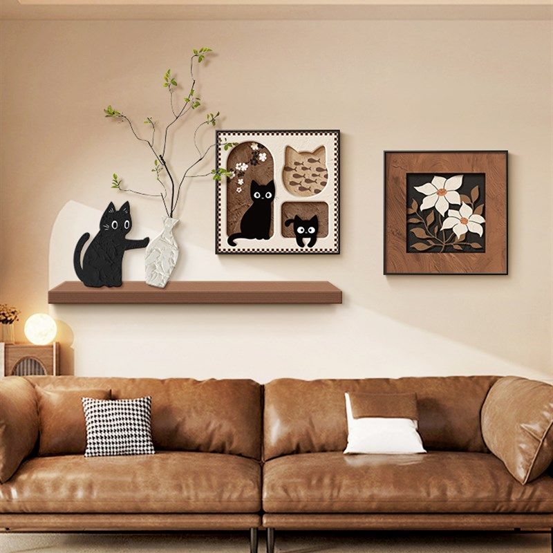 法式覆古客厅装饰画趣味猫小生境艺术组合画古色古香沙发背景,家居饰品,现代装饰画,淘宝优惠券,粉丝福利购,淘宝优惠卷