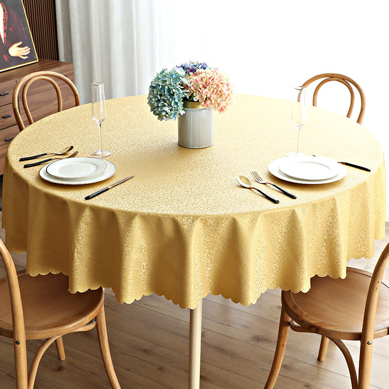 大圆桌桌布防水防烫防油免洗纯色酒店圆形家用台布金色勾花米白色,居家布艺,桌布,淘宝优惠券,粉丝福利购,淘宝优惠卷