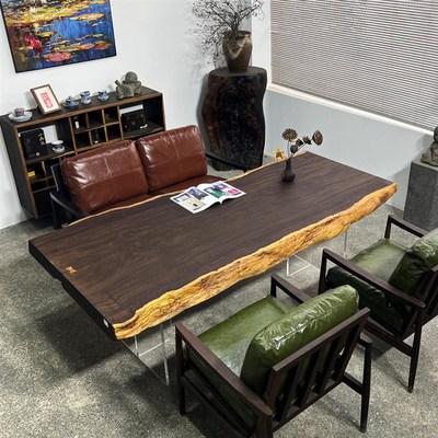 黑檀大板茶桌实木茶台茶板冲砂化纤拙朴工艺办公桌