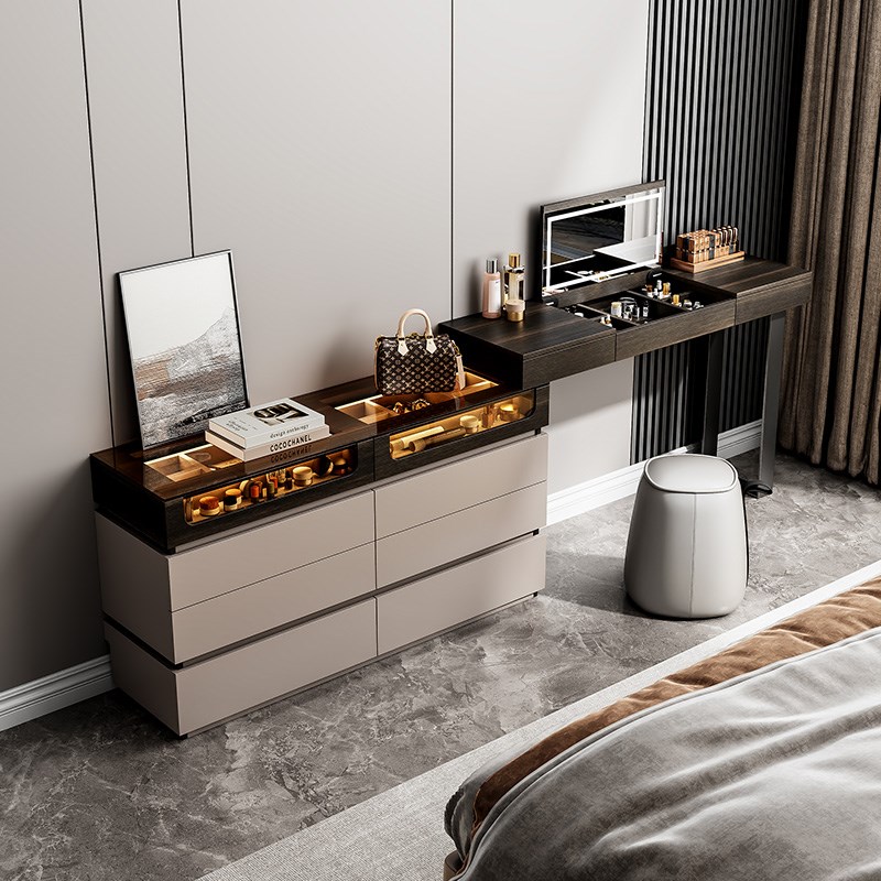 意式现梳妆台斗柜一体极简卧室床尾收纳柜轻奢桌