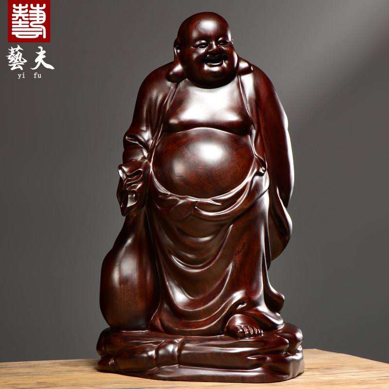 黑檀木雕布袋弥勒摆件实木大肚笑佛家居客厅装饰红木工艺礼品