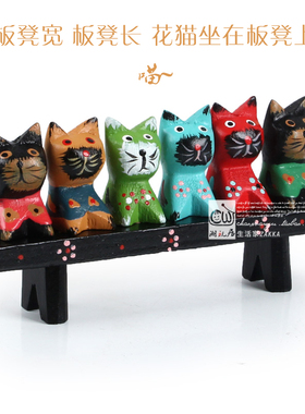 东南亚风格 木雕小花猫摆件实木制彩绘招财桌面家居装饰品