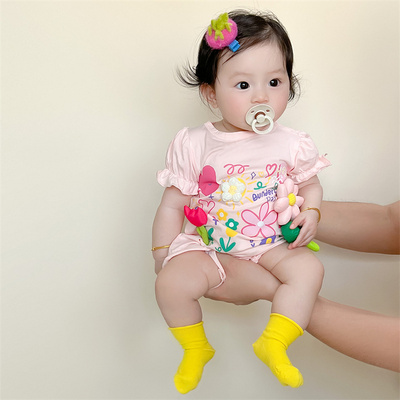 婴儿衣服夏装新生女宝宝连体衣公主满月百天哈衣短袖新生夏季薄款