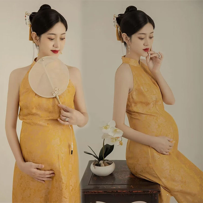 孕妇照服装影楼复古黄色旗袍中国风中式孕妈咪艺术照写真拍照衣服,孕妇装/孕产妇用品/营养,影楼服装,淘宝优惠券,粉丝福利购,淘宝优惠卷