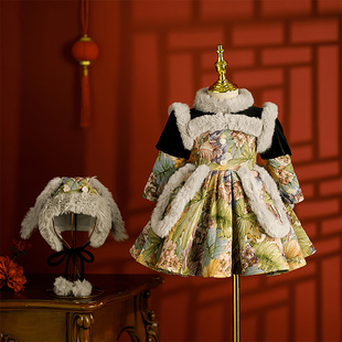 女宝宝周岁礼服加厚秋冬女童公主裙小女孩儿童拜年服过年洋装冬