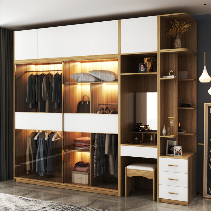 简约现代玻璃门衣柜梳妆台一体小户型推拉门衣柜家用卧室大衣橱,住宅家具,独立衣柜,淘宝优惠券,粉丝福利购,淘宝优惠卷