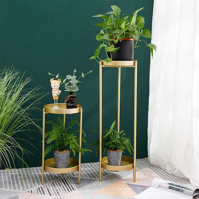 北欧约装饰金色铁艺花架u落地置物架台客厅摆件绿萝花盆架