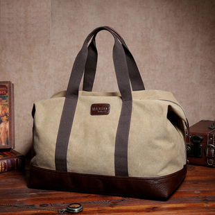 帆布旅行包大容量行李包复古男女短途旅游手提包简约出差包学生包