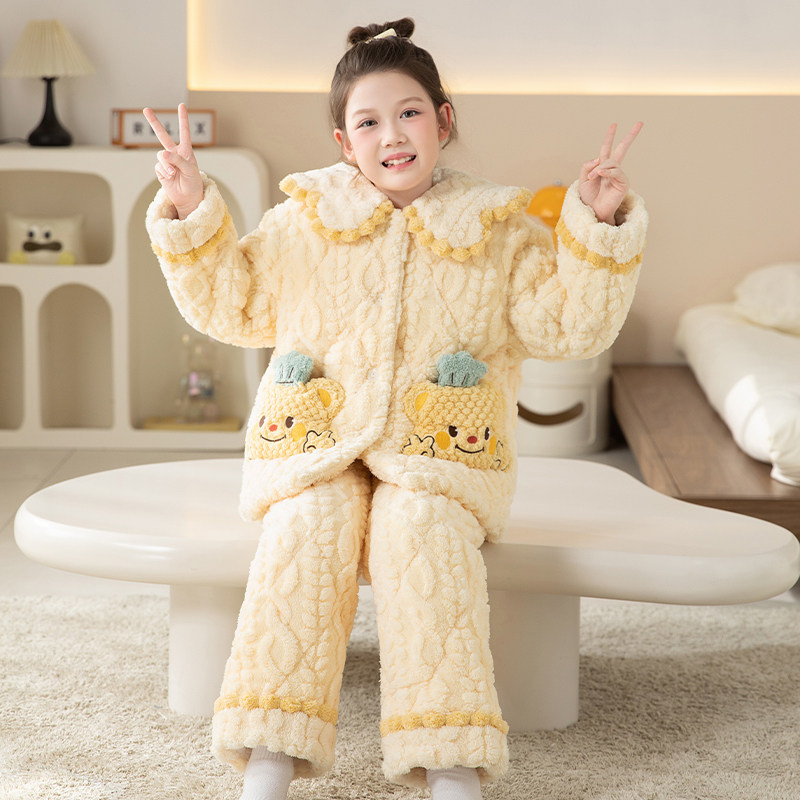 儿童冬季三层夹棉加厚加绒中大童女童拉链连帽加长款儿童睡衣套装,童装/婴儿装/亲子装,家居服套装,淘宝优惠券,粉丝福利购,淘宝优惠卷