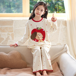 新款儿童睡衣春秋季纯棉长袖薄款卡通女孩全棉女童圆领家居服套装