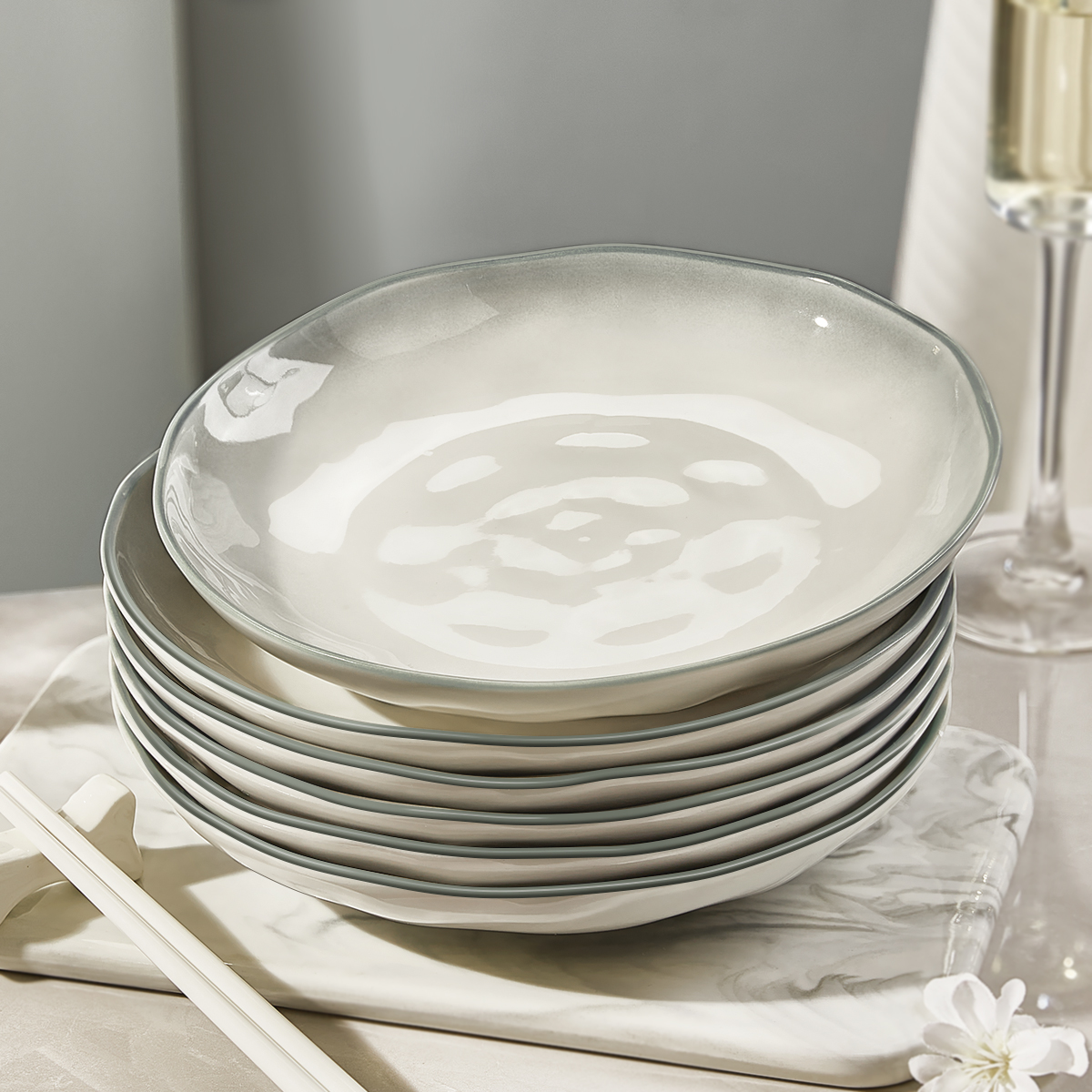 釉下彩盘子家用菜盘2025新款陶瓷深盘高级感轻奢碟子炒菜碗碟餐盘