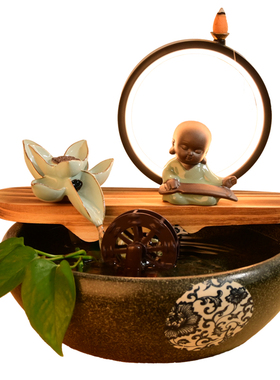 新中式创鱼客厅招财流水摆件轮喷泉桌面生财循环手工陶瓷意缸