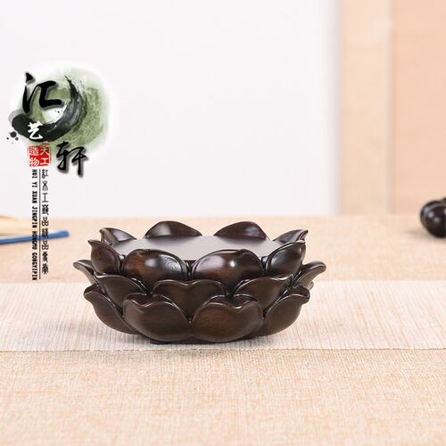 音木雕刻莲花弥实观勒底座佛堂摆件实木圆形托