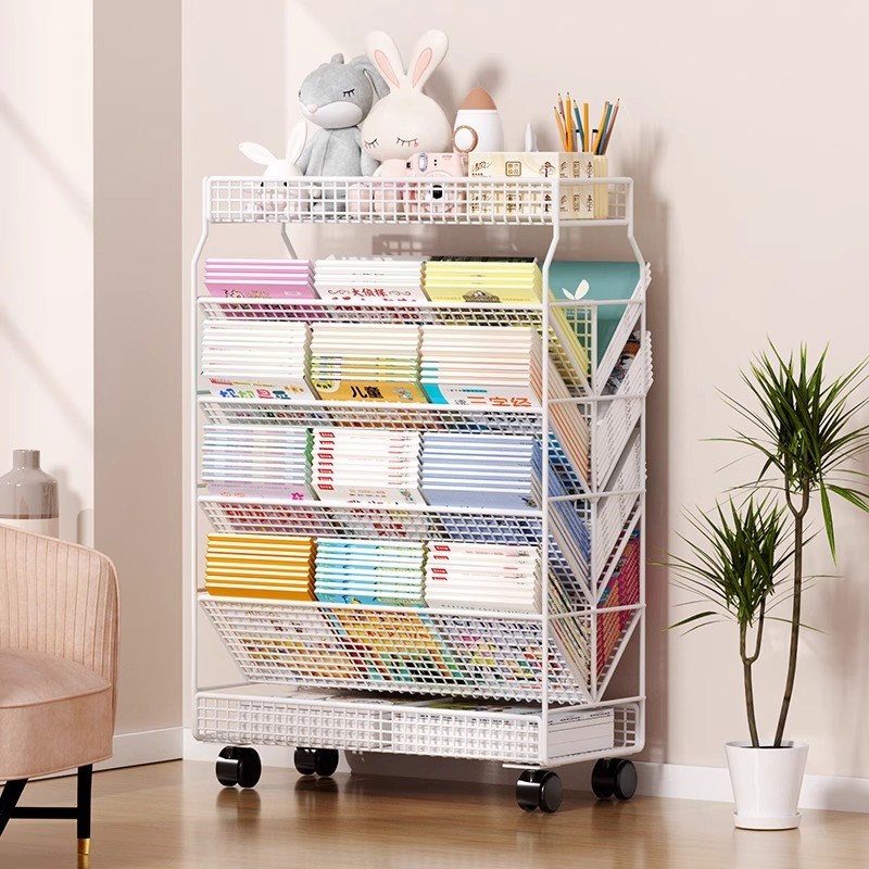 桌下书桌旁小书架带轮可移动收纳架学生简易落地书柜子