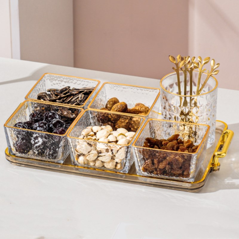 水果盘玻璃家用客厅小吃干果收纳盒轻奢零食干果盘糖果点心收纳盒