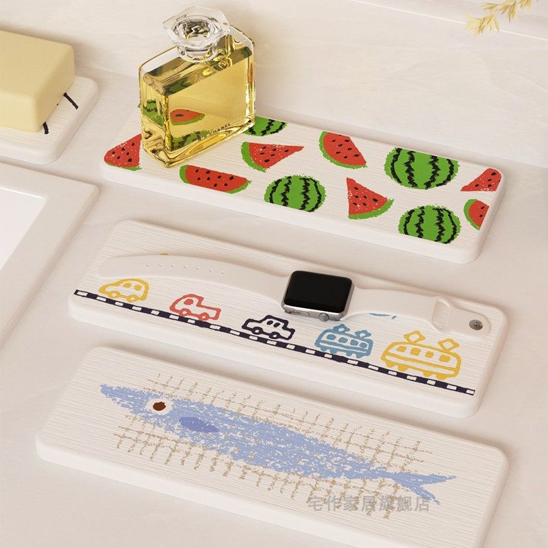 硅藻泥吸水垫牙具座牙刷架卫生间台面沥水垫肥皂托杯垫干燥控水垫