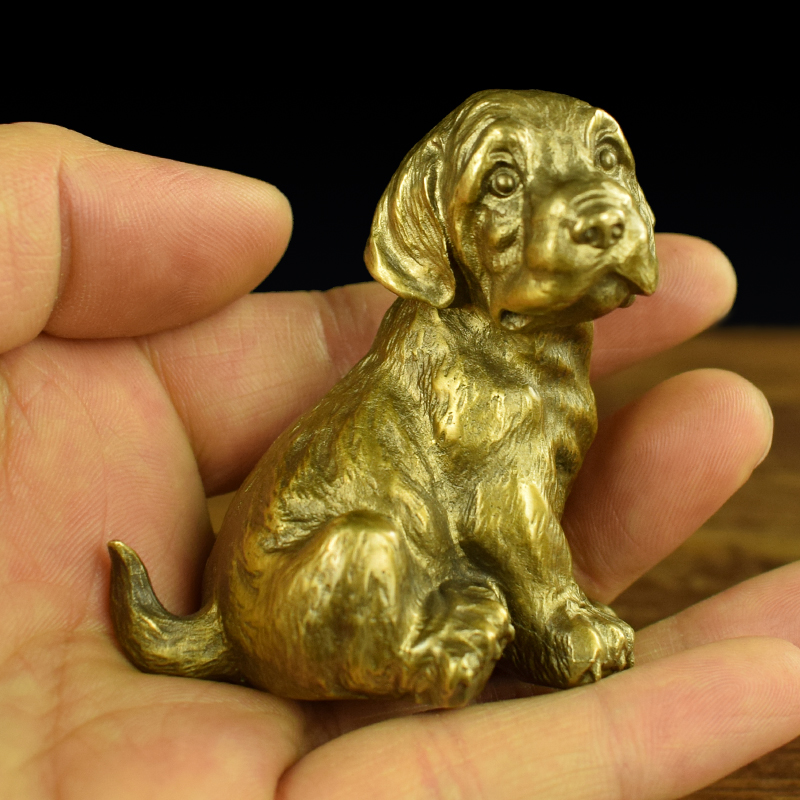 铜实心可爱仿真桌面小摆件文房镇纸生肖狗文玩礼品