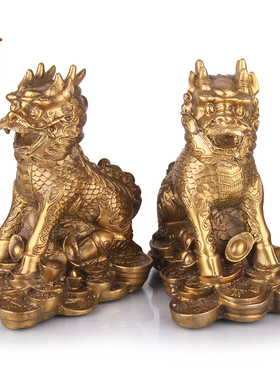 天御阁铜麒麟摆件一对大号招财客厅玄关家居装饰品