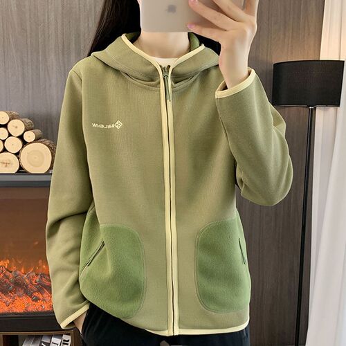 户外抓绒衣女款春秋连帽卫衣摇粒绒开衫运动休闲宽松加厚保暖外套