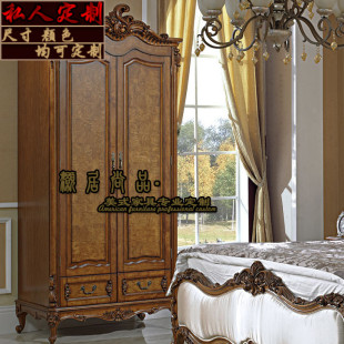 美式实木衣柜收纳柜家用高端复古别墅雕花卧室双门衣橱储物柜定制