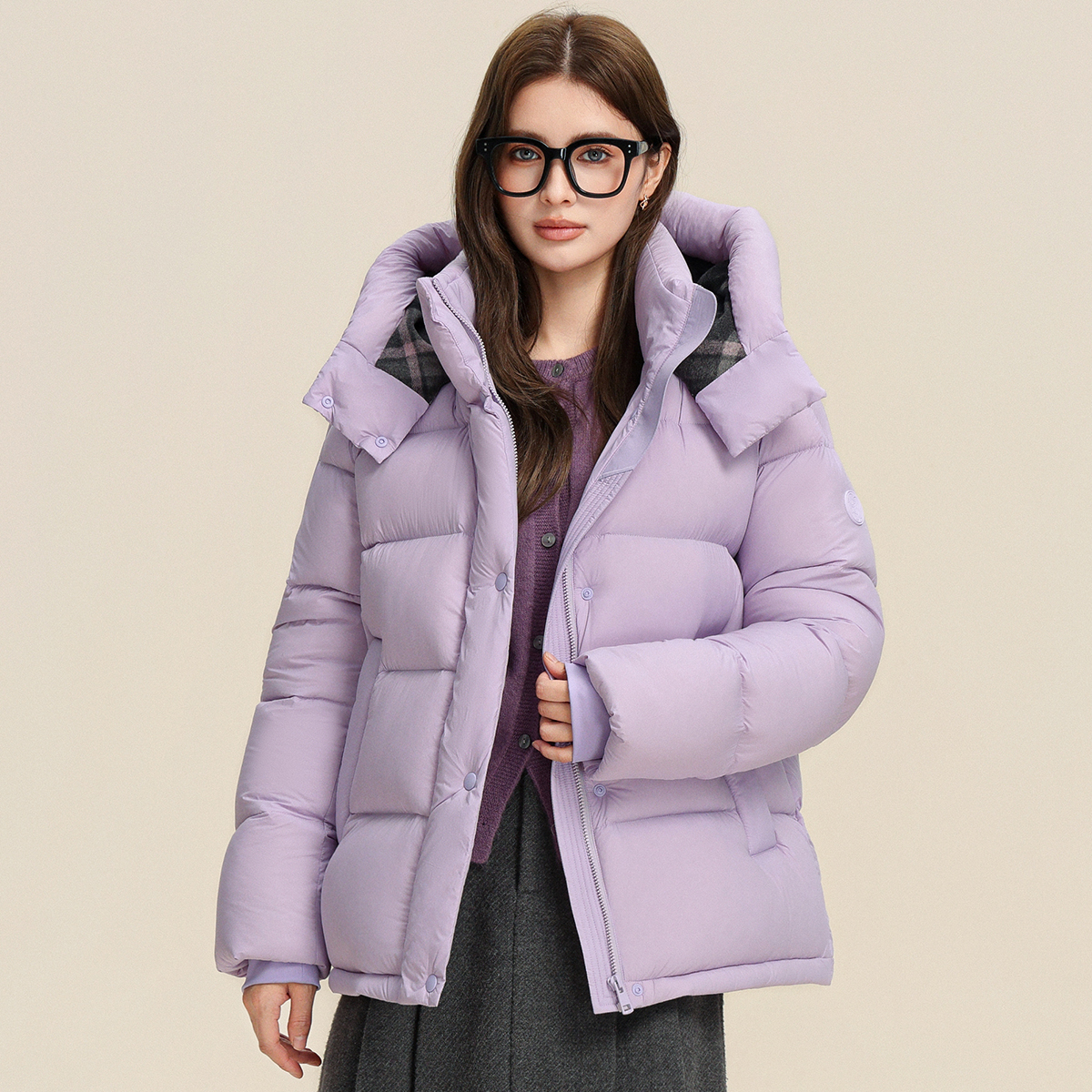 鸭宝宝女士95鸭绒冬季新款连帽厚款纯色百搭面包泡芙羽绒服